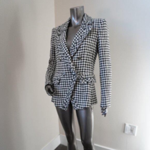 Veronica Beard Taja Houndstooth Jacket Tweed Double Breasted Blazer Size 4 - Picture 5 of 8